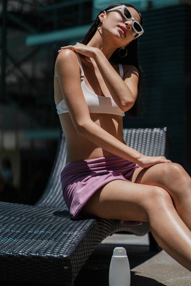 A model getting ready for the sun
