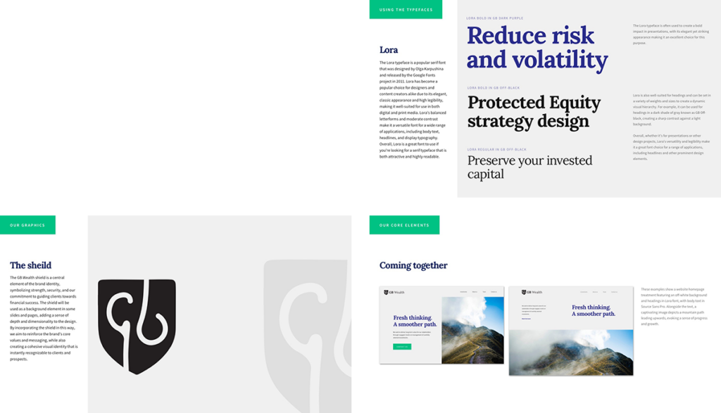 GB Wealth brand guidelines document pages